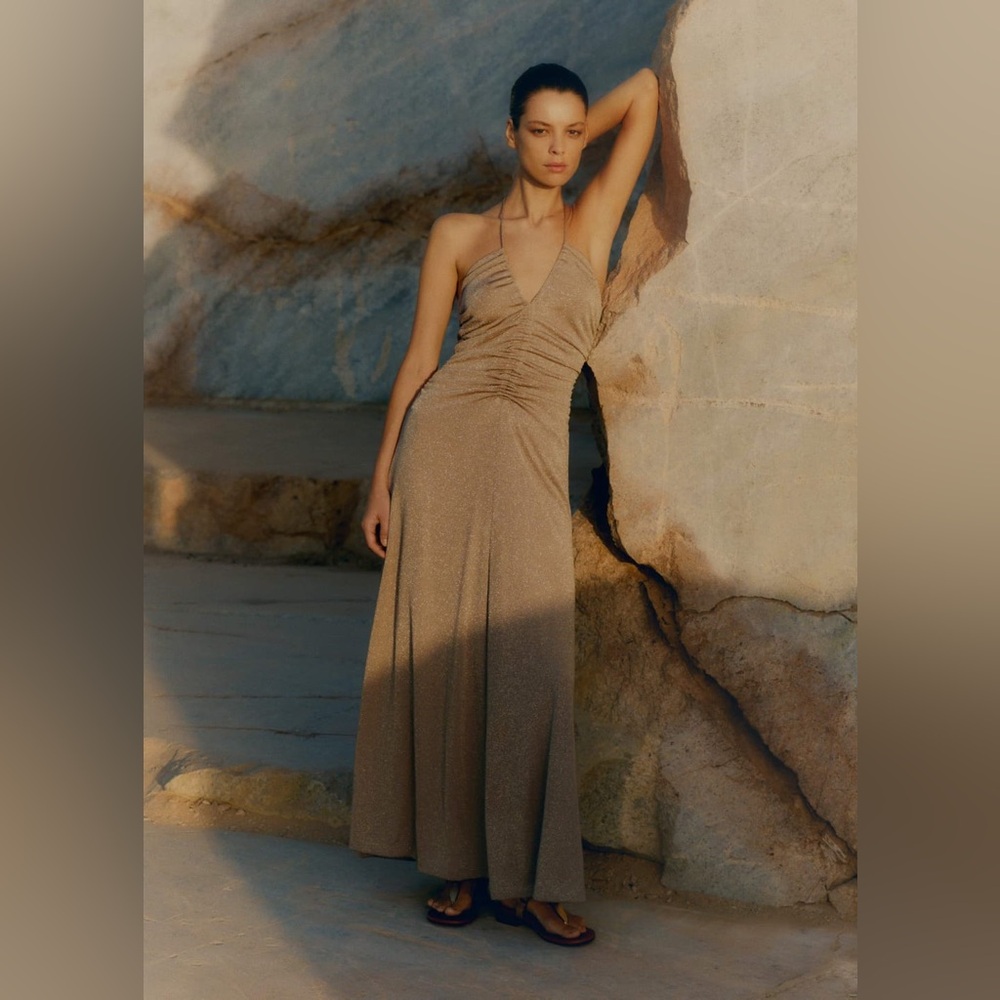 Me + Em Metallic Halterneck Maxi Dress size 4 NWT READ description